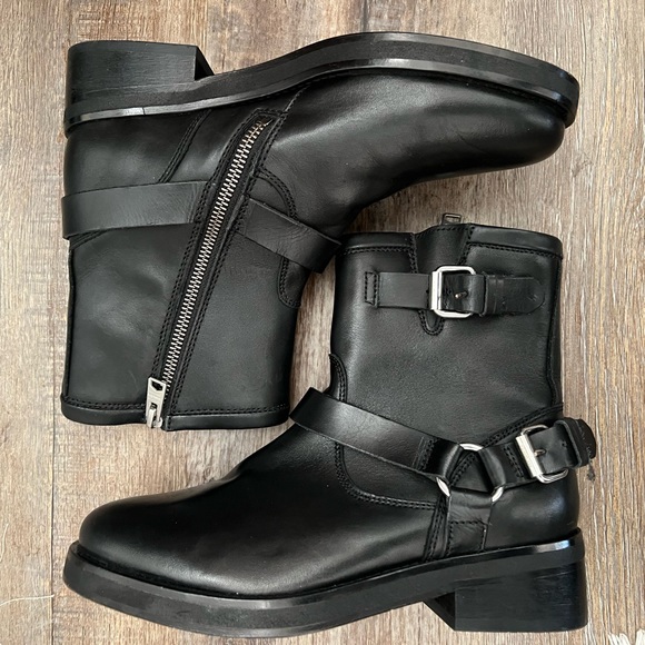 All Saints lug leather boot with silver hardware and leather straps - Picture 2 of 5